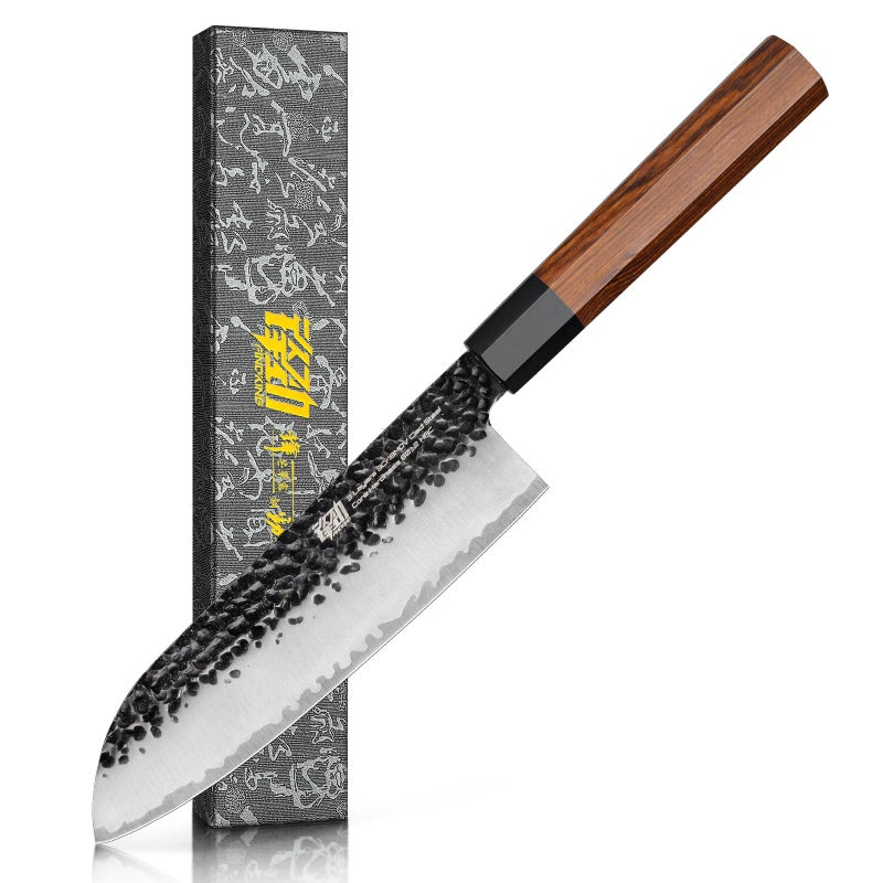 FINDKING Dynasty Series Japanese Santoku Knife, Professional Kitchen Knife, 9Cr18MoV High Carbon Steel Blade, African Rosewood Octagonal Handle, for Meat, Fruits, Vegetables, 7 Inches - Image 1